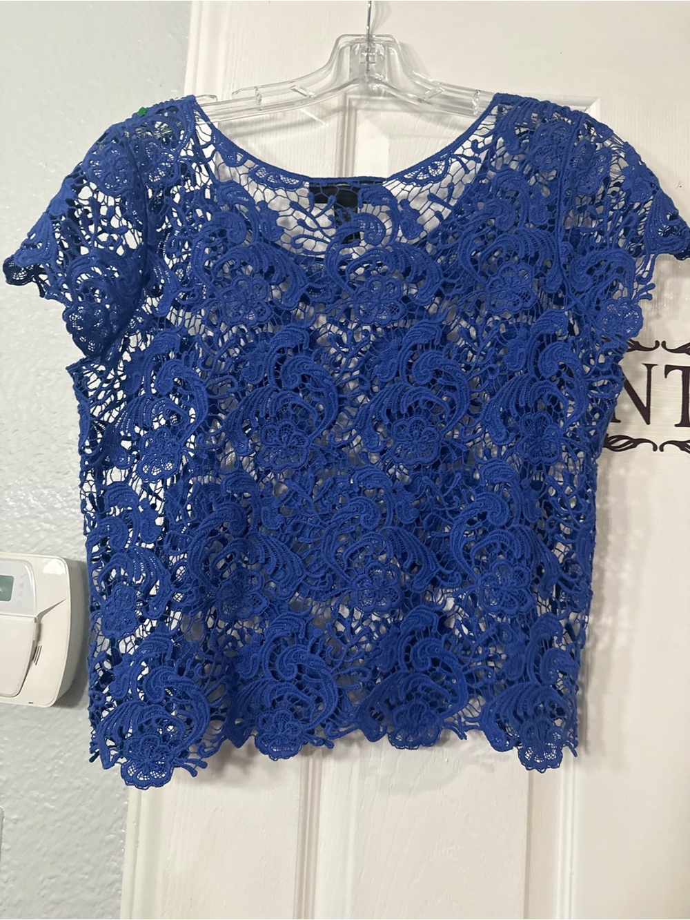 INC International Concepts Royal Blue Crochet Lace Short-Sleeve Top